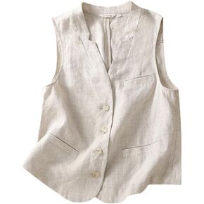 IDEALSANXUN Womens Linen Vest Casual Lightweight Sleeveless Blazer Spring Summer Jackets