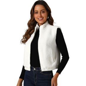 Allegra K Fuzzy Fleece Sleeveless Jacket for Women's Casual Winter Zip Up Jackets Vest with Pocket
