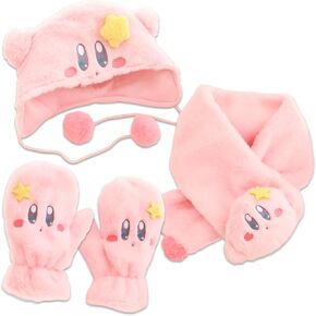 Kawaii Clothes Cute Winter Hat Scarf Gloves Set for Girls Women, Cute Accessories Fluffy Beanie with Winter Mittens for Girls