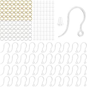 50Pcs Clear Plastic Earring Hooks - Non-Allergenic Plastic Earrings, Plastic Earrings for Sensitive Ears, Earrings Components with Earring Hooks for Jewelry Making