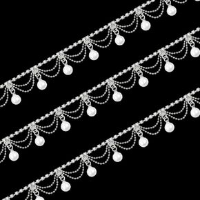 GLOBLELAND 1 Yard Pearl Tassel Rhinestone Fringe Trim Rhinestone Pearl Tassel Chain Diamond Crystal Tassel Fringe Trim for Sewing Crafts Wedding Dress Clothing Accessories DIY Decoration Silver