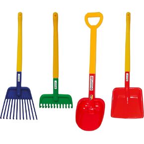 Spielstabil Four Seasons Pack - Children's Long Handled Beach Shovel, Leaf Rake, Flat Snow Shovel and Garden Rake…