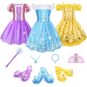Meland Princess Dress Up for Girls 3-6, Dress Up Clothes for Girls with Princess Shoes Toy, Birthday Gift for Toddlers Girls