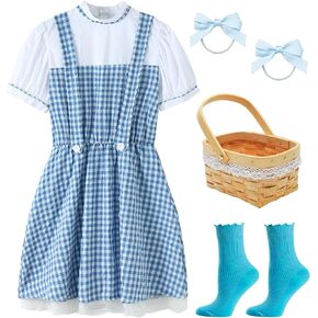 UIMLK Halloween Costumes for Girls Blue Gingham Dress Wizard of oz Dorothy Book Storybook Character Outfits
