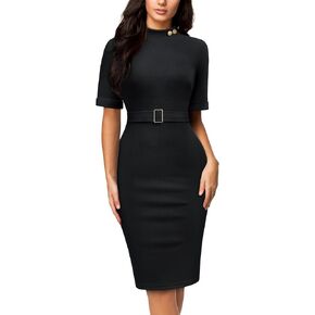 Miusol Women's Retro Half Collar Elegant Style Work Pencil Dress