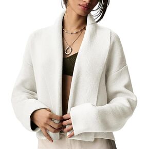 Yimoon Women's Cropped Cardigan Sweater Oversized Lapel Open Front Cardigan Long Sleeve Chunky Knit Outwear