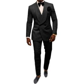 Mens Shawl Lapel Suit Patterned Double Breasted Wedding Tuxedos Prom Suits Jacket Pants Groomsmen Suit
