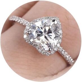 HUASAI Heart Ring for Women Cubic Zirconia Ring Pink Moissanite Engagement Rings for Women Heart Wedding Promise Ring Silver Bridal Jewelry Gift