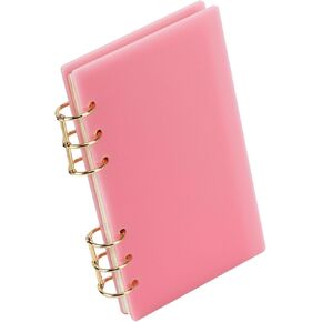 A6 Binder 6-Ring Clear Acrylic Binder Notebook Cover, Gold Metal Round Ring with 45 Sheets Lined Inner Papers, A6 Planner Budget Binder (Glitter, A6)