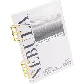A6 Binder 6-Ring Clear Acrylic Binder Notebook Cover, Gold Metal Round Ring with 45 Sheets Lined Inner Papers, A6 Planner Budget Binder (Glitter, A6)