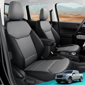 لأغطية مقاعد Ford Maverick XL XLT Lariat 2022 2023 2024، مجموعة كاملة من أغطية مقاعد السيارة الملائمة المخصصة، أغطية مقاعد جلدية فاخرة لسيارة Ford Maverick، وسادة غطاء مقعد السيارة مقاومة للماء، أسود بني