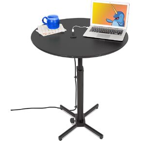 Stand Steady Round Charging Table | Height Adjustable Café Table with Built-In AC Outlets & USB Charging | Fast Charging for Multiple Devices | Great for Office, School, Library & More (31.5" / Black)