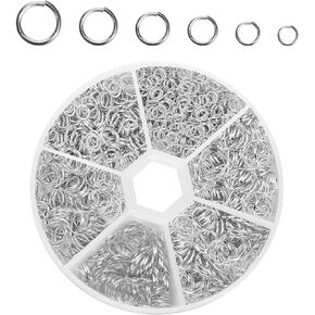 Open Jump Rings, 1950Pcs O Ring Connectors Silver Metal Jewelry Making Supplies 6 Sizes Stainless Steel Jewelry Rings for Crafts Keychains Necklace Repair