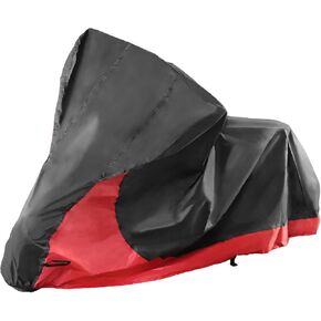 X AUTOHAUX 2 in 1 Motorcycle Cover Waterproof Covers Rain Dust Protector for Harley Street Glide FLHX Road Glide FLTRX 1250 Sportster S Touring Models Black Red XXL