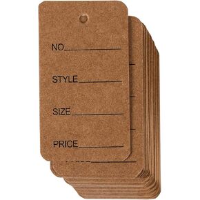 Juvale 1000-Pack Kraft Paper Clothing Tags for Boutique, 2.7x1.5 Blank Clothes Size Price Labels, Bulk Brown Merchandise Display Hang Tags for Wholesale Retail Store Small Business Supplies