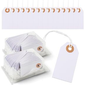 200 Pieces White Price Tags with String Attached 2.8 x 1.5 inch Sale Tags String Tags with Reinforced Hole Shipping Tags for Office Gift Hang