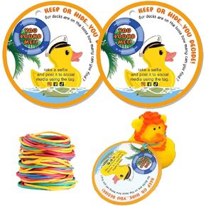 Duck Duck Tags, Duck Tags, Cruising Rubber Duck Tag, Ducking Game Card, 2.5 x 2.5 inches, with Hole and Rubber Bands, Set of 35