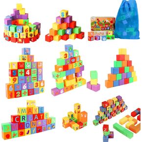 130 Pcs Building Blocks Toys - 1.2 Inch Kids Blocks for Learning Letter & Color & Math - Preschool Learning Activities Toys for 3 4 5 6 7 8 Years Old Boys and Girls - Christmas Birthday Gifts for Kids