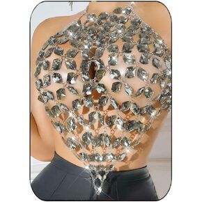 Aukmla Crystal Bra Body Chain Top Silver Rhinestones Halter Crop Tops Beach Bikini Chest Chains Body Jewelry for Women