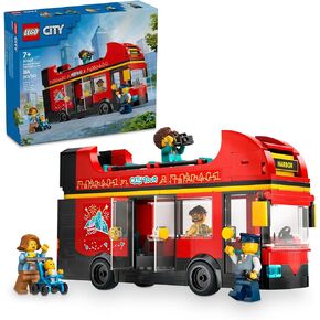 LEGO City Red Double-Decker Sightseeing Bus Toy Vehicle Set, Birthday Gift for 7 Year Olds, London Bus, for Kids, Double-Decker Bus Toy, 5 Characters Including a Baby and Stroller, 60407