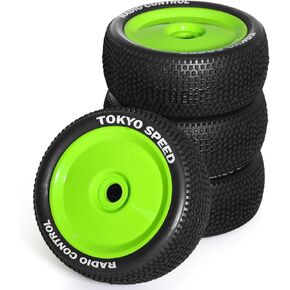 1:8 Scale Buggy Tires and Wheels Rims 17mm Hex Rubber Off Road Tyres for 1/8 RC Off-Road Truck Car Traxxas Arrma Typhon 6S 3S Talion 6S Losi 8ight HPI Vorza Flux Kyosho Hobao 4PCS (Black)