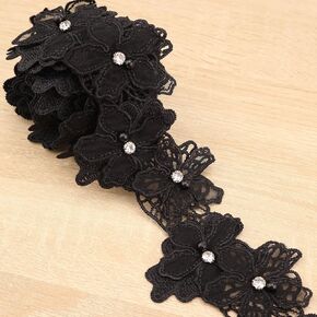 Organza Flower Trim 2 Yards 3D Pearl Beads Flower Lace Trim Embroidered Applique Sewing Craft for Sewing,DIY Crafts,Home Decor(White)