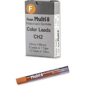 2mm Pentel Multi 8 Color Pencil Lead Set 12 Tubes Refill , CH2 Black Peach Violet Green Yellow Red Pink SkyBlue LightGreen Orange Blue Brown