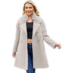 Womens Pea Coat Warm Double Breasted Wool Pea Coat Mid-Long Trench Coat Jacket Winter Lapel Jacket Outwear