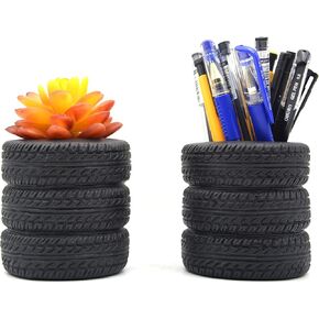 Tire Shaped Planter Pencil Holder Pen Holder for Desk Home Office Accessories Organizer Succulent Cactus Planter Pot (Pack of 2)