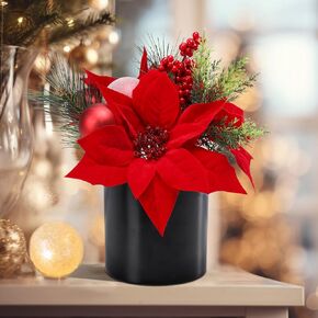 Christmas Centerpiece Table Decorations-Artificial Potted Christmas Plants - Christmas Floral Arrangements with Poinsettia Flowers,Fake Greenery, Red Berries and Ball Ornaments for Dining Table Decor