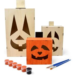 Gift Boutique Halloween Pumpkin Wood Paint Craft Kit 3 Set Sizes Jack O Lantern Unfinished Wooden for Kids Arts & Craft Project Painting Activity in Saudi Arabia
