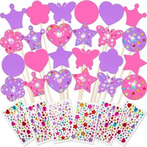 Juexica 24 Pcs Princess Fairy Wand Kit Includes 24 Make Your Own Princess Wand 6 Styles Unfinished Wooden Fairy Wand and 6 Gem Stickers for Girls DIY Magical Crafts Party Supplies Art Projects Gifts
