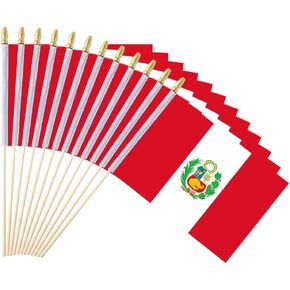 25Pack Small Peru Flag Handheld Mini Peruvian Flags on Stick 5x8 Inch