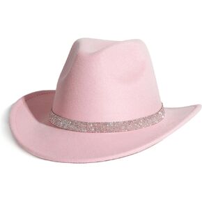 Gossifan Western Cowboy Hat for Men Women Fashion Fedora Hat with Bling Diamond Buckle Belt