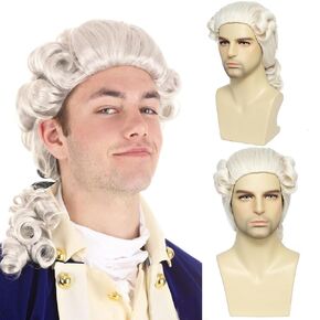 Judge Colonial Wig Long Wave Beige Wig Washington Halloween Costume Cosplay Wig (Beige)