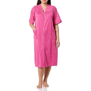AmeriMark Women Calf-Length Snap Front Duster Bathrobe – Plush Loose-Fitting Housecoat Full Coverage Bath Robe Patch Pockets