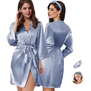 2Pcs Womens Floral Kimono Robe Silk Robes Bride Bridesmaid Satin Robes Bridal Dressing Gown Silky Bathrobe