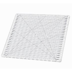 Quilting Ruler, 12.5" x 12.5" Slotted Acrylic Ruler for Quilting and Sewing, Precise Fabric Cutting with 24pcs Non-Slip Silicone Grips, Blue & White