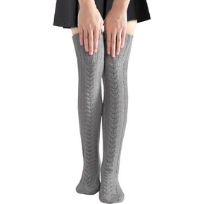Clothirily Thigh High Socks for Women, Winter Over Knee Socks, Fashion Knitted Thick Thigh Tigh Boot Stockings Leg Warmers