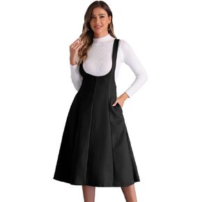 Allegra K Overall Pinafore Dress for Women's High Waist Cross Back A-Line Elegant Suspender Skirt
