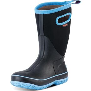 Showave Women's Rain Boots Mid Calf Waterproof Rubber Neoprene Boots with Easy Handles Mud Boots Outdoor Working Boots for Barn Garden Chore