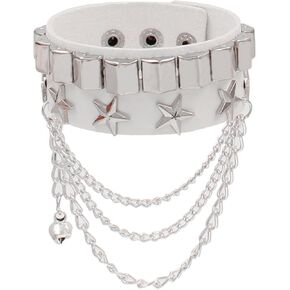 Leather Bracelet Grunge & Punk Rocker Bracelet Star Rivet Wristband Unisex PU Leather Punk Rivet with Metal Inlay & Chain