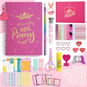 Princess DIY Journal Kit for Girls 8-12, 50+Pcs Gifts for Tween & Teen Girls, Scrapbook & Diary Supplies Set, Journaling Art Crafts Kit with Storage Case, Toys for Ages 6-12 Girls Gifts
