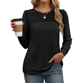 XIEERDUO Long Sleeve Shirts for Women 2024 Fall Outfits Trendy Pleated Loose Fit Casual Tunics to wear with Leggings