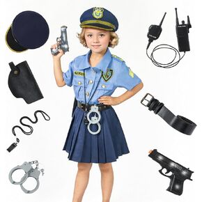 Seawhisper Toddle Kids Police Officer Halloween Costume for Girls Accessories 2-14