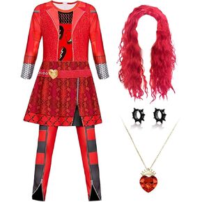 Zivyes Red Costume with Wig for Girl Movie Jumpsuit Outfits Halloween Birthday Party Princess Dress up