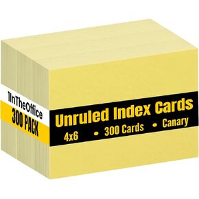 1InTheOffice Index Cards Canary Yellow Unruled 4X6, Blank Index Cards, 4"x6", 300 pack