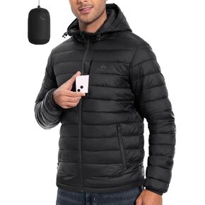 Men's Lightweight Packable Puffer Jacket with Hood Warm Insulated Puffy Winter Jacket Coat for Snow Hiking Travel