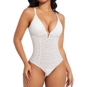 SHAPERIN Sexy Lace Shapewear Bodysuit Women Tummy Control Body Shaper Backless Thong Tank Top Body Suit