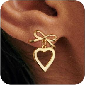 Moodear Gold Bow Earrings Dainty Bow Ribbon Stud Earrings for Women Trendy Cute Statement 14K Gold/Silver Plated Hypoallergenic Drop Bowknot Hoop Dangle Earrings Jewelry Gifts for Women